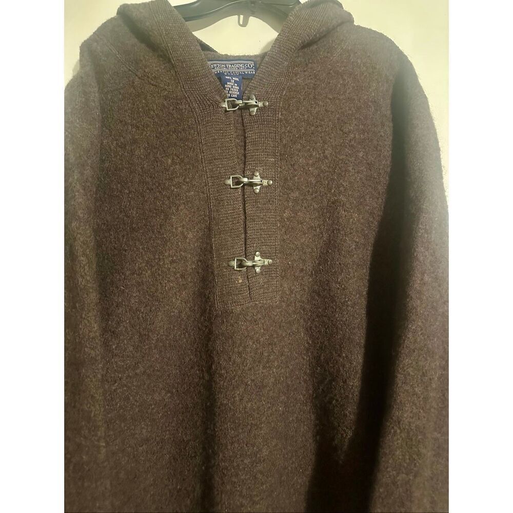 Vintage Newton trading co. rustic latch fish buckle 100% wool hooded sweater siz